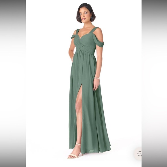 Azazie Green Sleeveless Sweetheart Maxi Gown Bridesmaid Wedding Eucalyptus C=14 - Picture 3 of 5